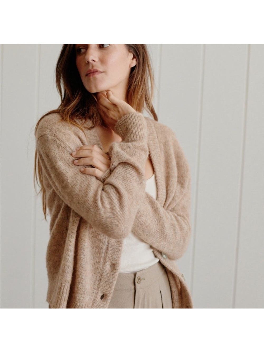 Jenni Kayne Almond Boyfriend Cardigan Alpaca Wool Blend